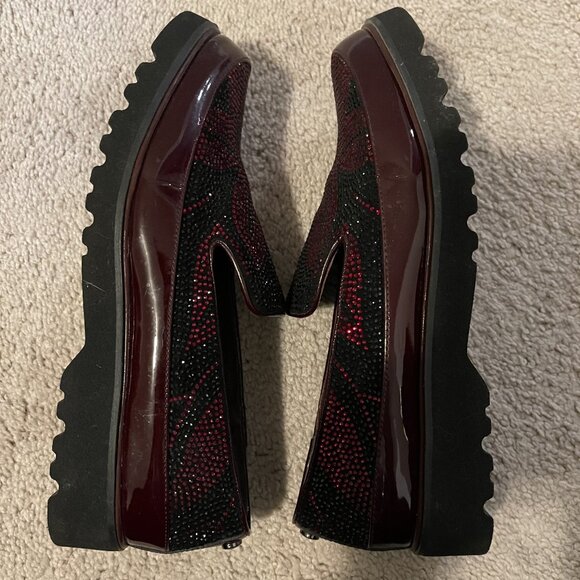 *SOLD*Donald Pliner Crystal Encrusted Loafers Burgundy Sz 7.5M Leather - Picture 6 of 10